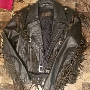 Vintage 90's Open Road Leather Jacket w/Fringe